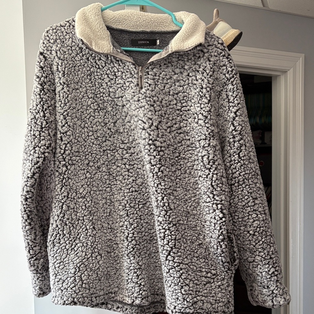 Zesica Gray Sherpa Fleece Hoodie